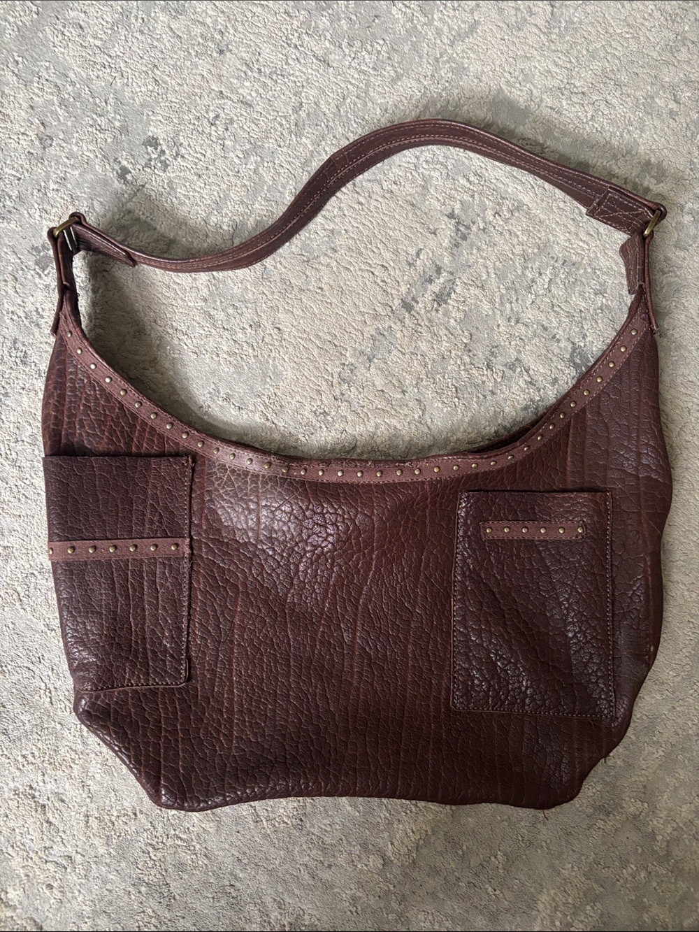 Handmade Textured Brown Leather Shoulder Bag